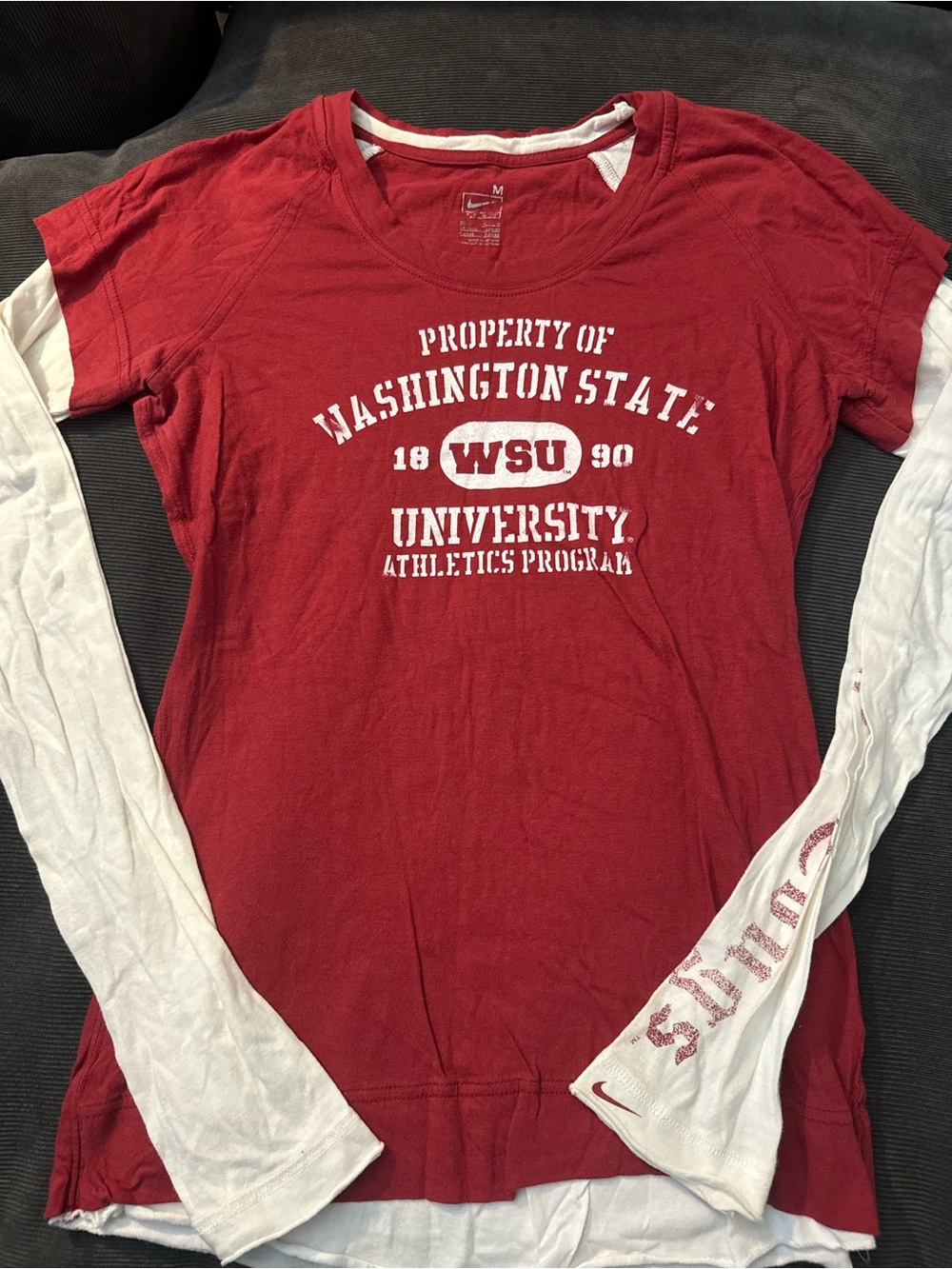 Vintage Washington State University Layered Red & White Long Sleeve Tee